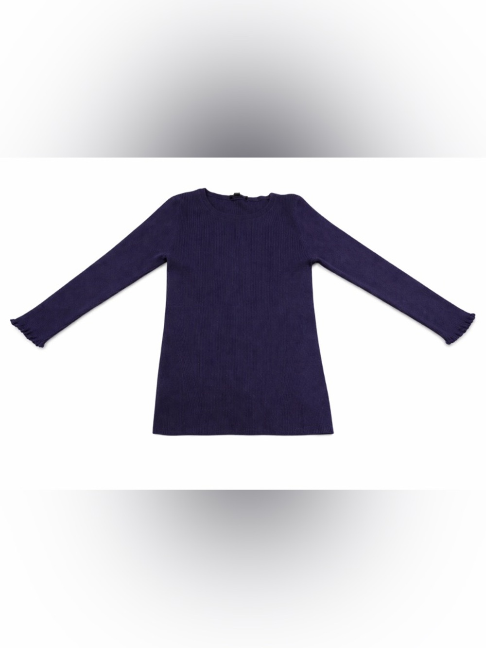 Ann Taylor Navy Blue 3/4 sleeve crew neck ribbed knit top ruffled sleeve